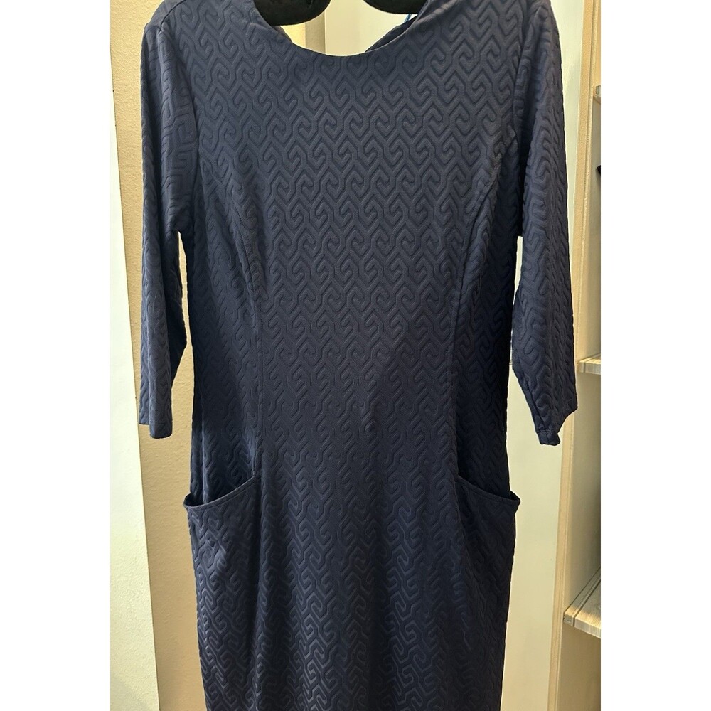 J McLaughlin Navy Bamboo Jacquard Catalyst Dress, sz Med, Pullover, Stretchy
